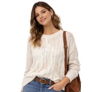 NWT Anthropologie Ivory Boho Crochet Knit‎ Sweater XS Bohemian